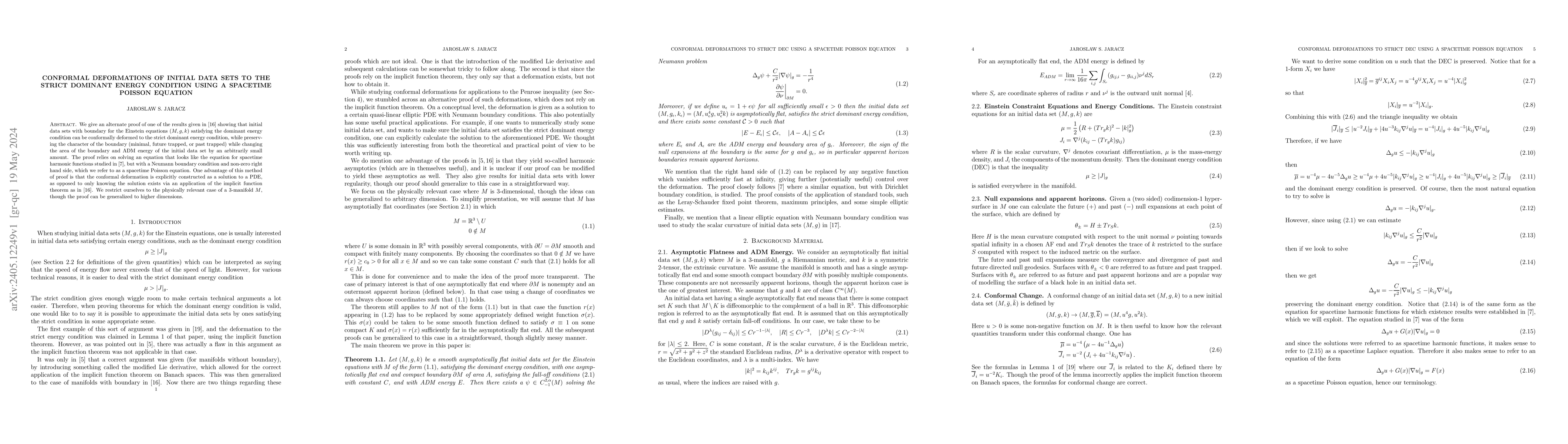 Thumbnail for Conformal deformations of initial data sets to the strict dominant
  energy condition using a spacetime Poisson equation