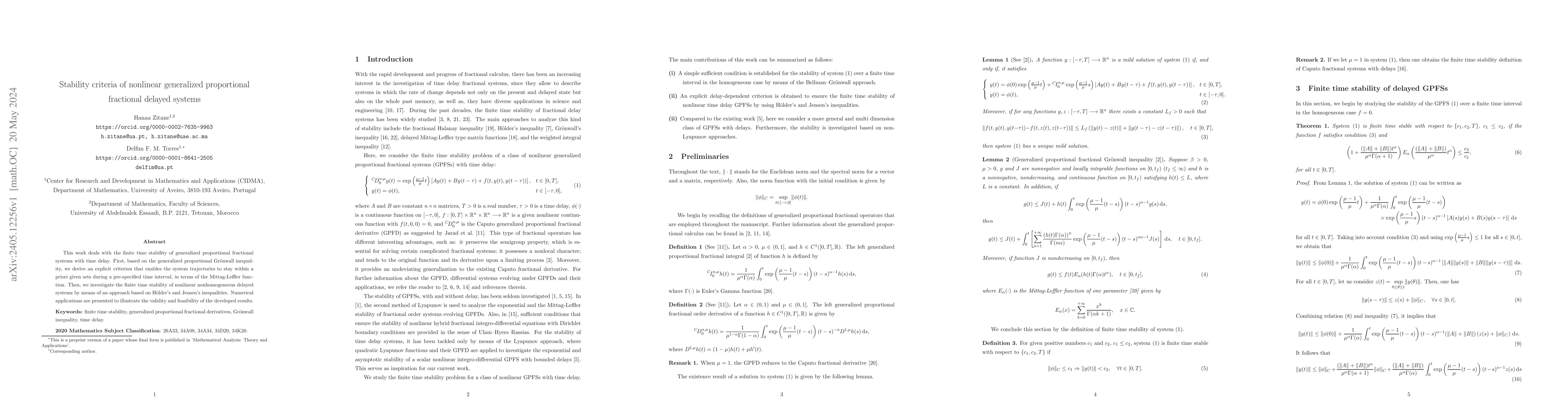 Thumbnail for Stability criteria of nonlinear generalized proportional fractional
  delayed systems