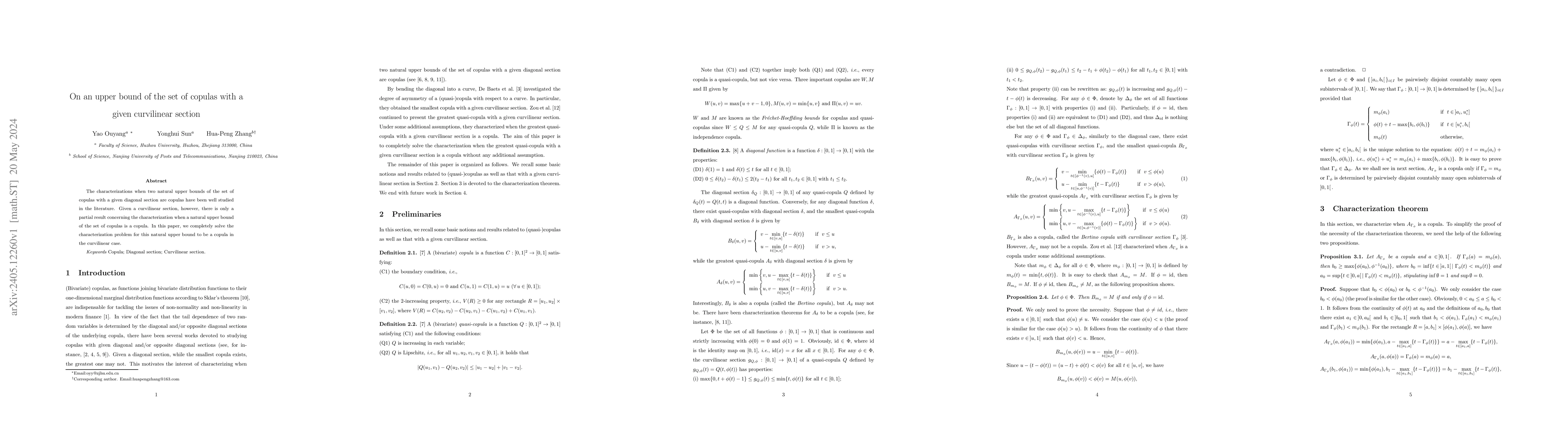 Thumbnail for On an upper bound of the set of copulas with a given curvilinear section