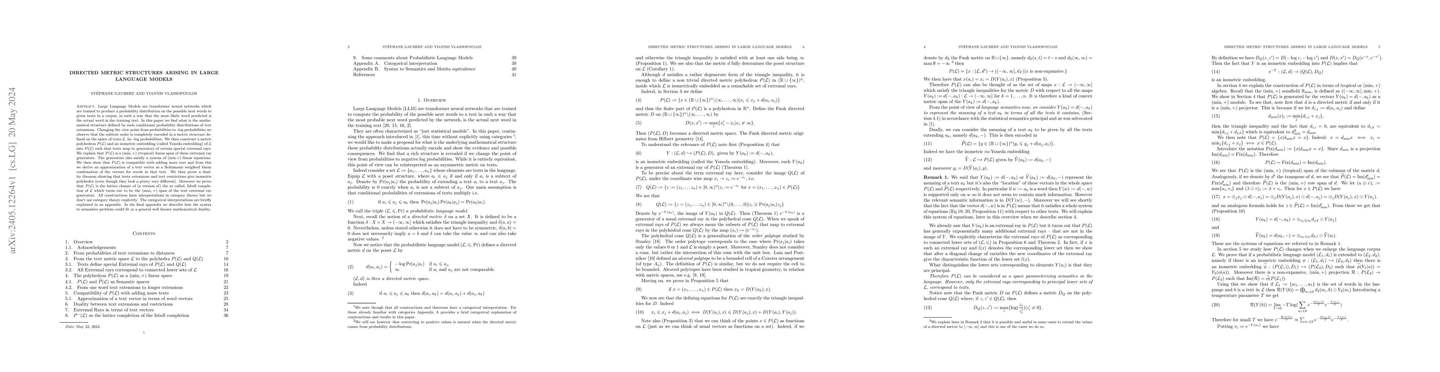 Thumbnail for Directed Metric Structures arising in Large Language Models