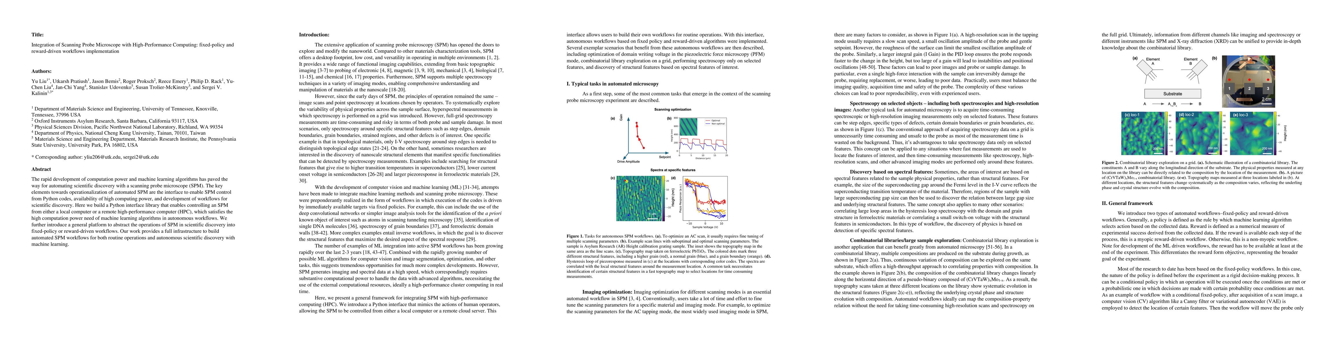 Thumbnail for Integration of Scanning Probe Microscope with High-Performance
  Computing: fixed-policy and reward-driven workflows implementation