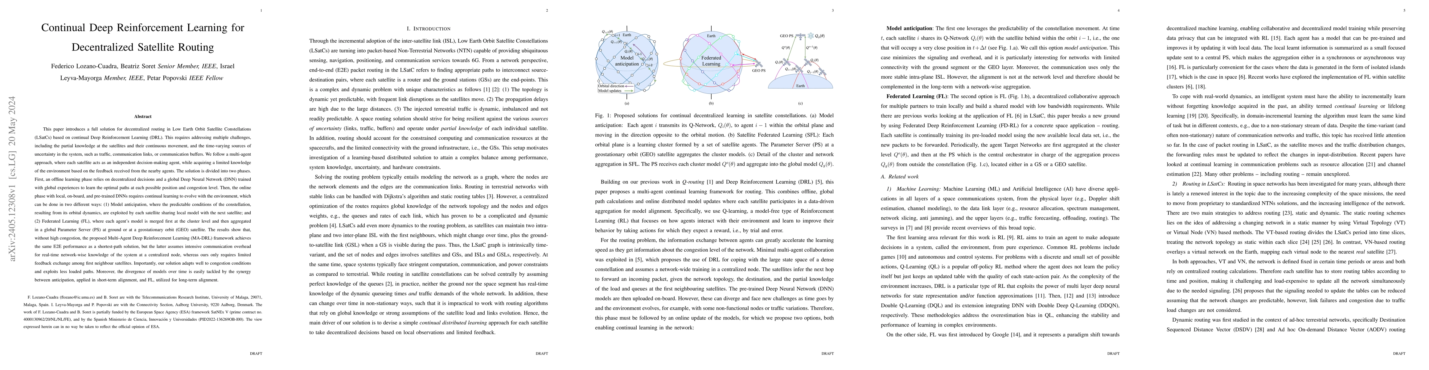Thumbnail for Continual Deep Reinforcement Learning for Decentralized Satellite
  Routing