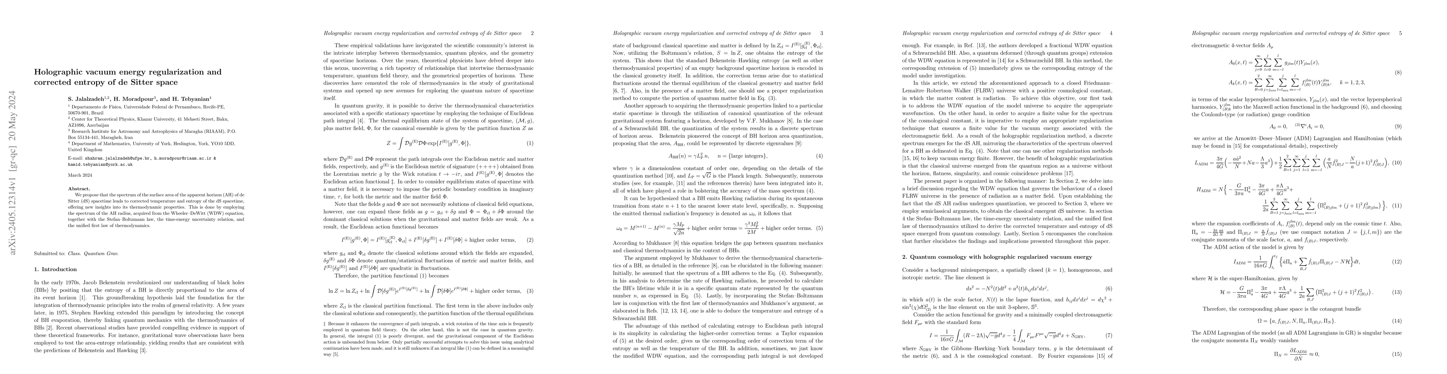 Thumbnail for Holographic vacuum energy regularization and corrected entropy of de
  Sitter space