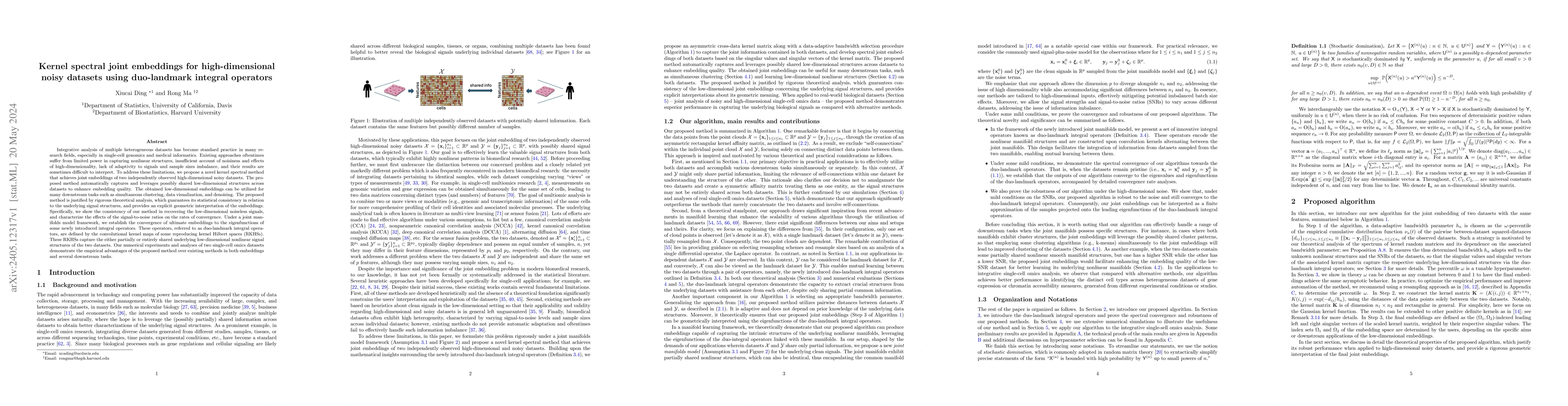 Thumbnail for Kernel spectral joint embeddings for high-dimensional noisy datasets
  using duo-landmark integral operators