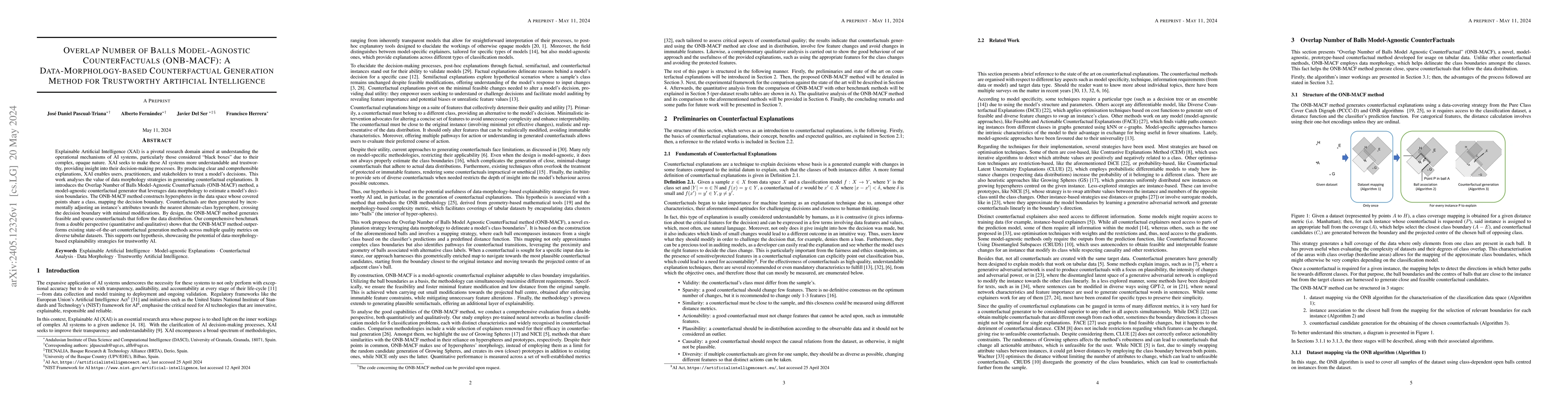 Thumbnail for Overlap Number of Balls Model-Agnostic CounterFactuals (ONB-MACF): A
  Data-Morphology-based Counterfactual Generation Method for Trustworthy
  Artificial Intelligence