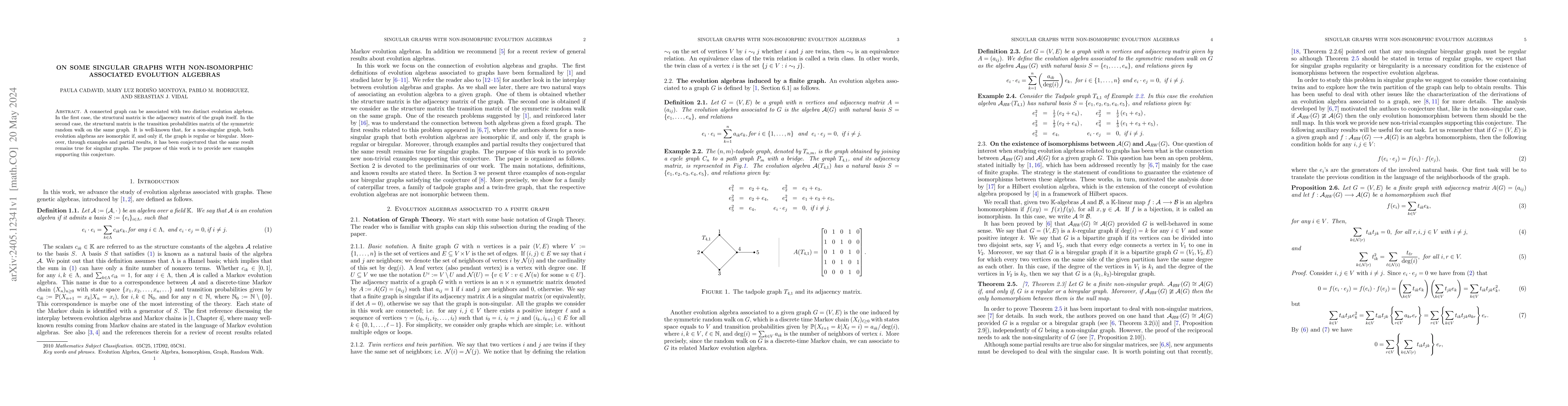 Thumbnail for On some singular graphs with non-isomorphic associated evolution
  algebras