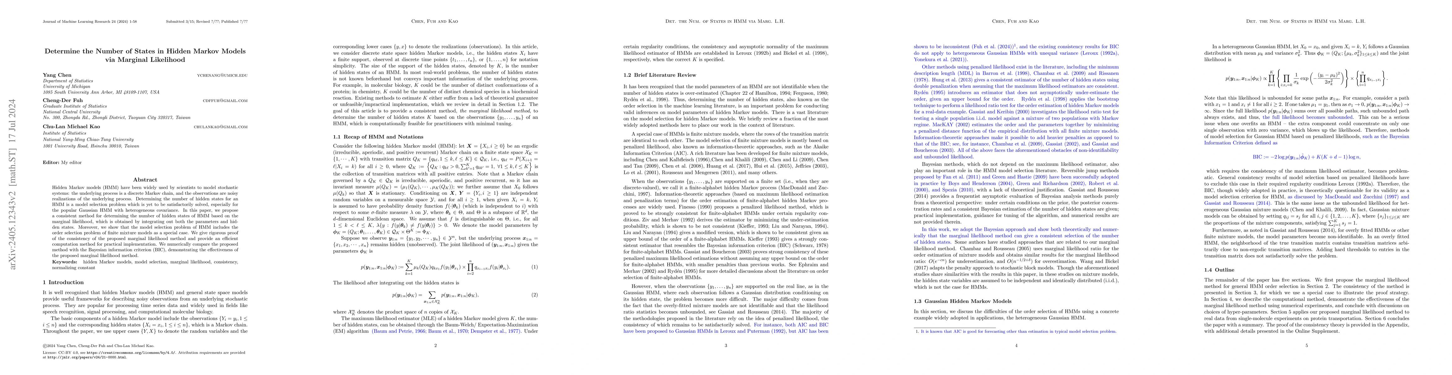 Thumbnail for Determine the Number of States in Hidden Markov Models via Marginal
  Likelihood