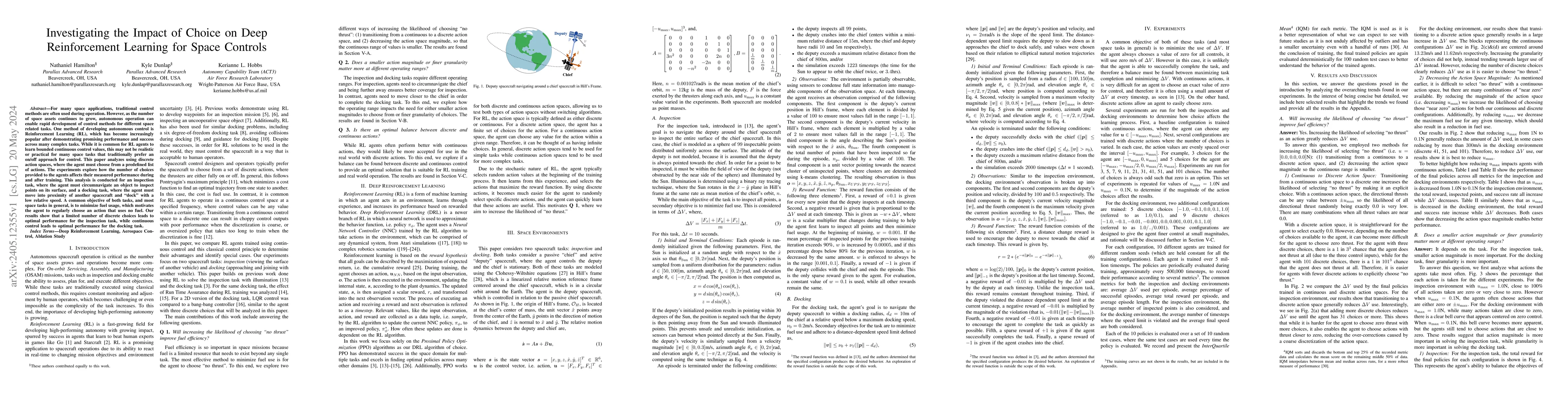 Thumbnail for Investigating the Impact of Choice on Deep Reinforcement Learning for
  Space Controls