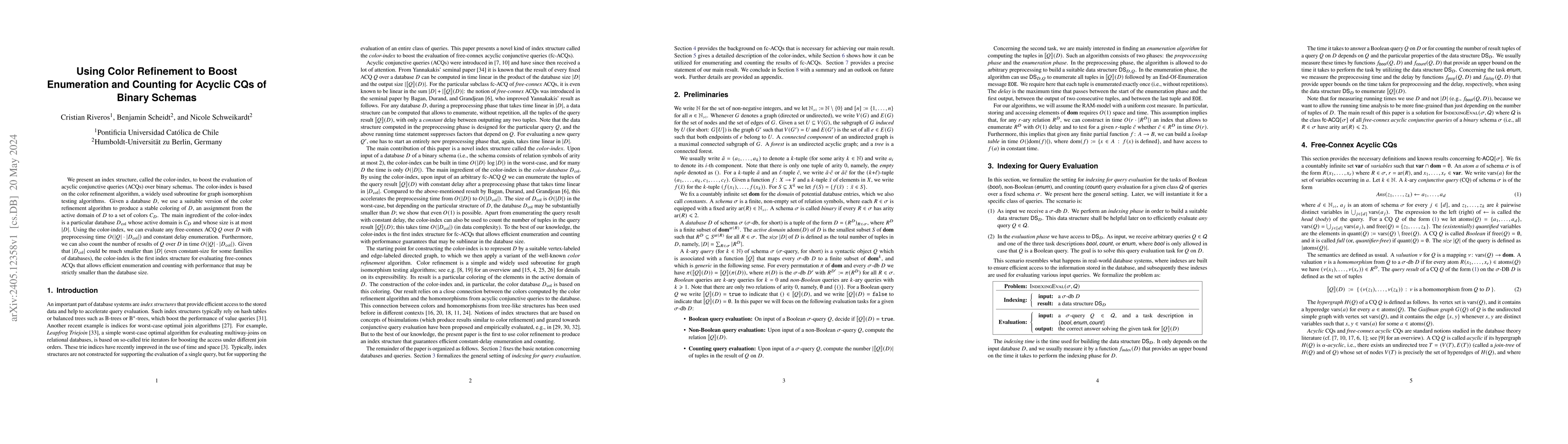 Thumbnail for Using Color Refinement to Boost Enumeration and Counting for Acyclic CQs
  of Binary Schemas