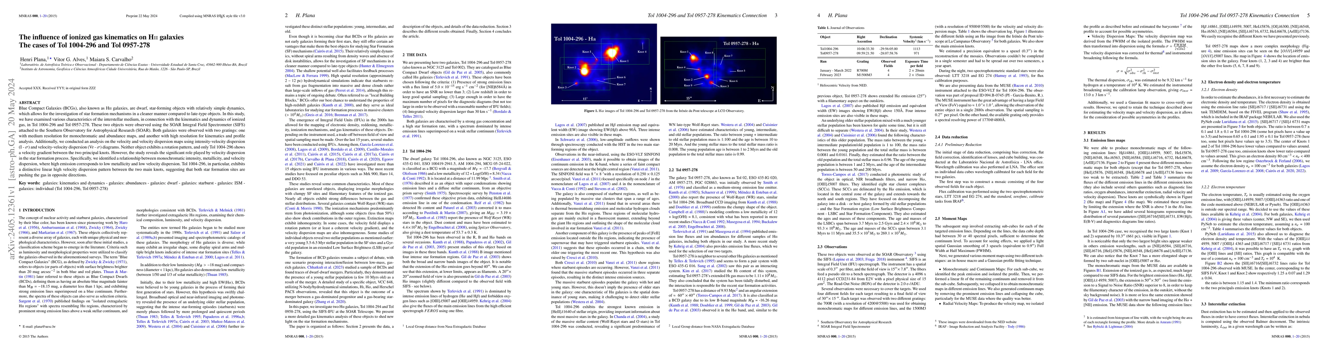 Thumbnail for The influence of ionized gas kinematics on HII galaxies. The cases of
  Tol 1004-296 and Tol 0957-278