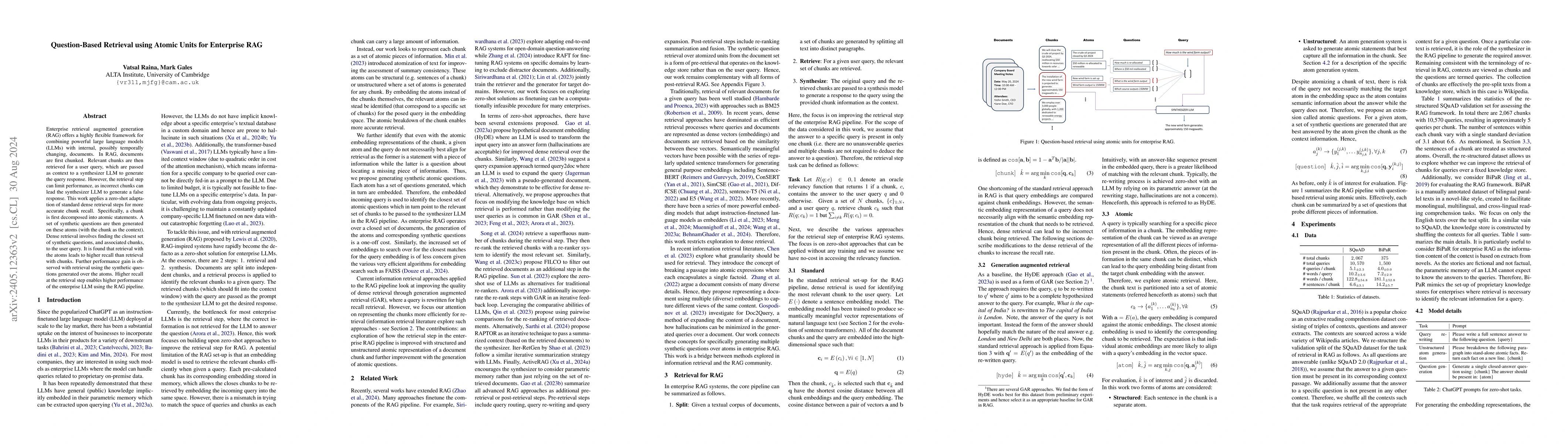 Thumbnail for Question-Based Retrieval using Atomic Units for Enterprise RAG