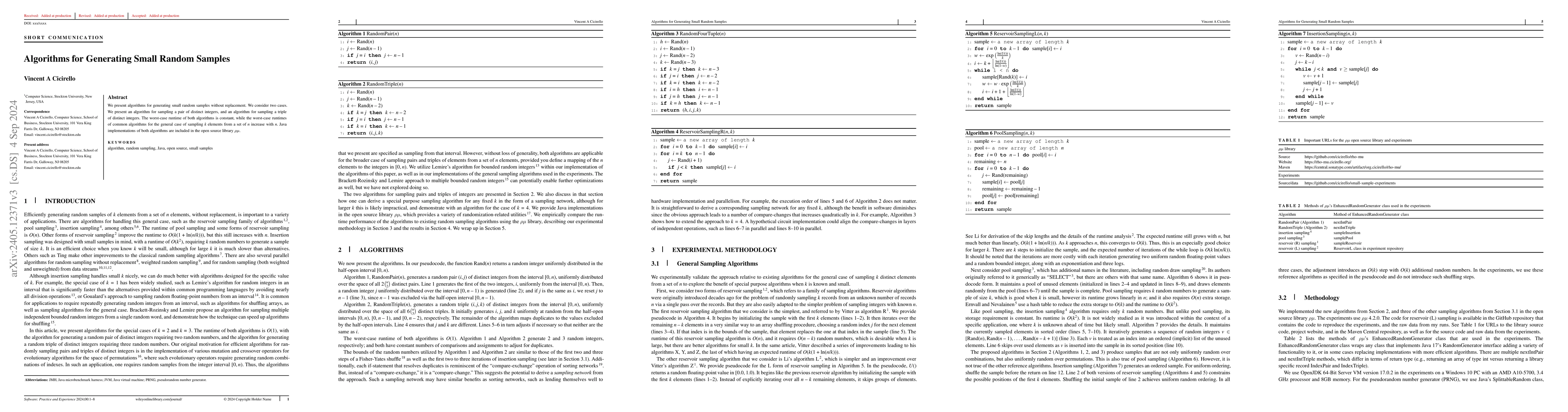 Thumbnail for Algorithms for Generating Small Random Samples