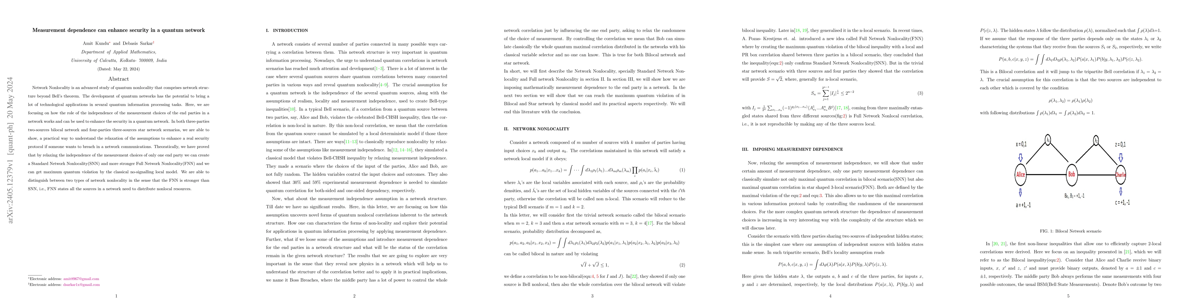 Thumbnail for Measurement dependence can enhance security in a quantum network