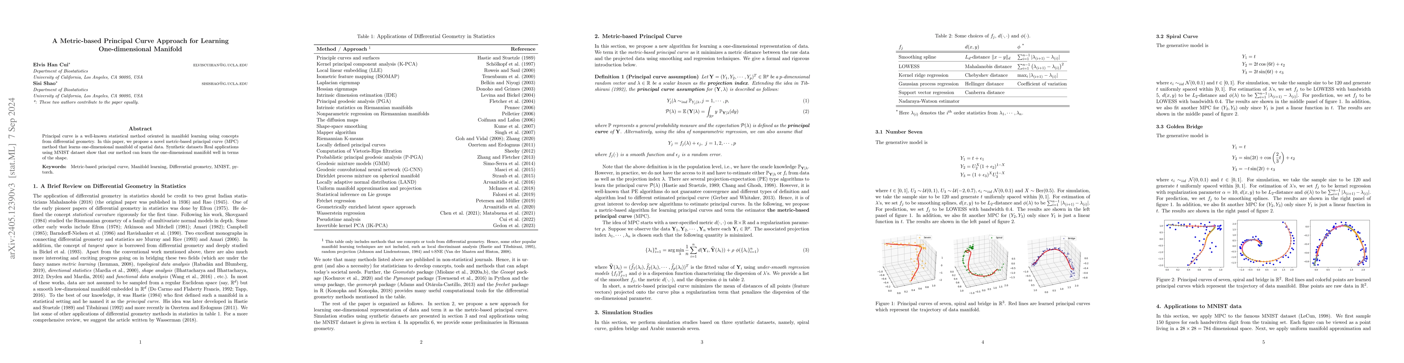 Thumbnail for A Metric-based Principal Curve Approach for Learning One-dimensional
  Manifold