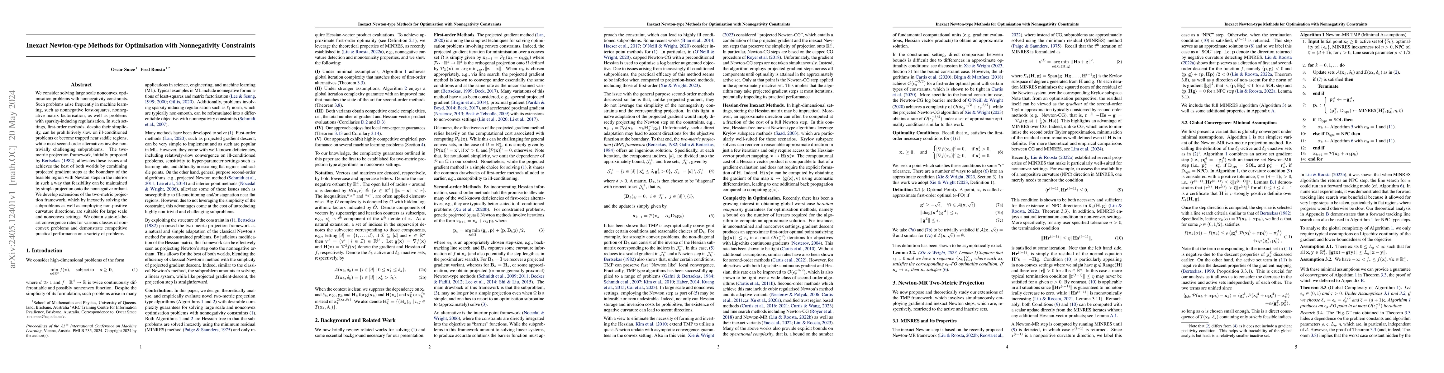 Thumbnail for Inexact Newton-type Methods for Optimisation with Nonnegativity
  Constraints