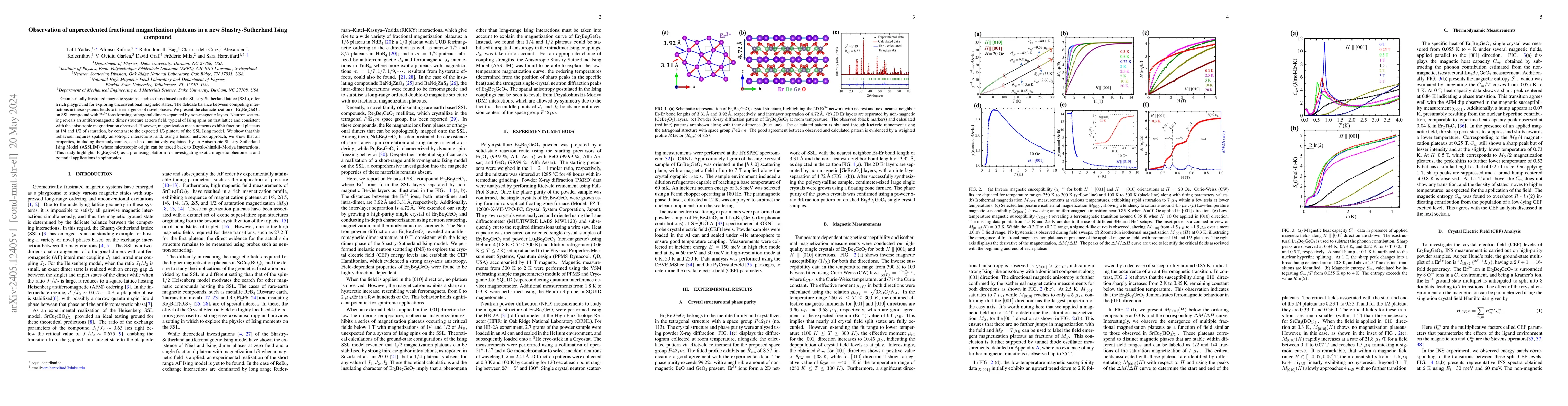 Thumbnail for Observation of unprecedented fractional magnetization plateaus in a new
  Shastry-Sutherland Ising compound