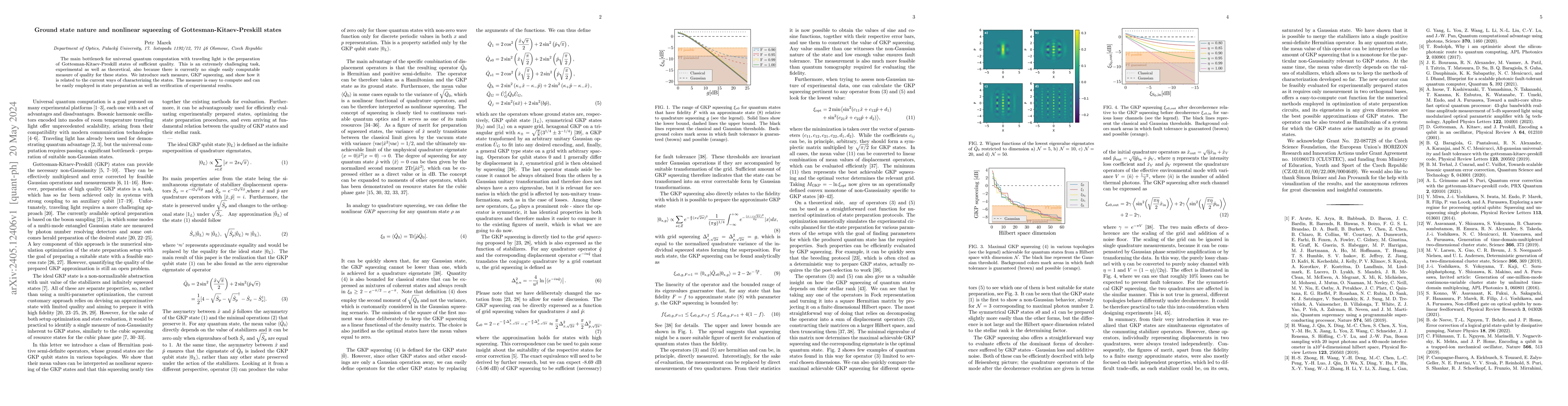 Thumbnail for Ground state nature and nonlinear squeezing of Gottesman-Kitaev-Preskill
  states