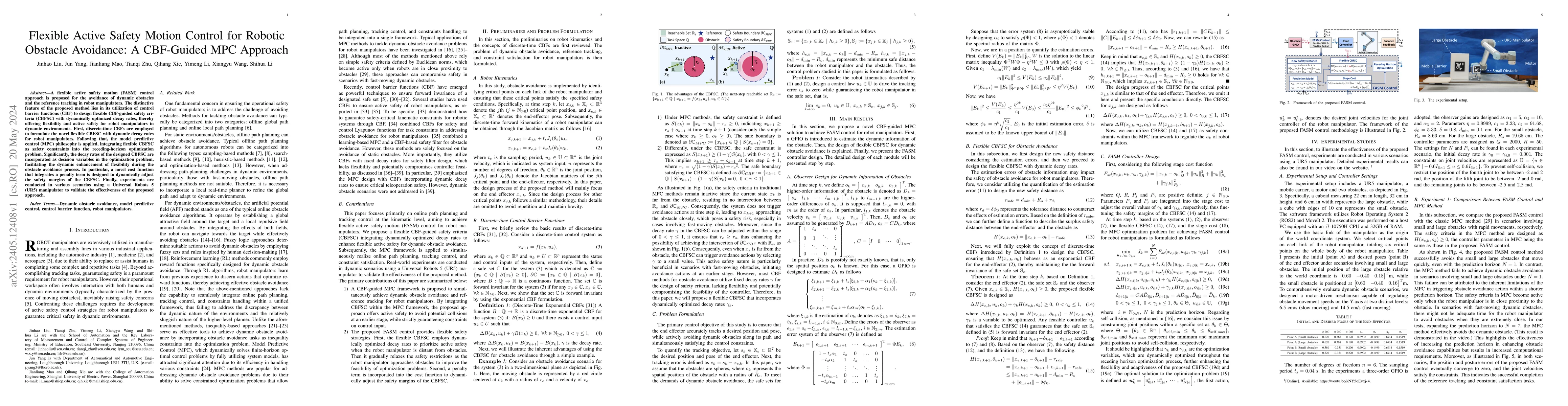 Thumbnail for Flexible Active Safety Motion Control for Robotic Obstacle Avoidance: A
  CBF-Guided MPC Approach