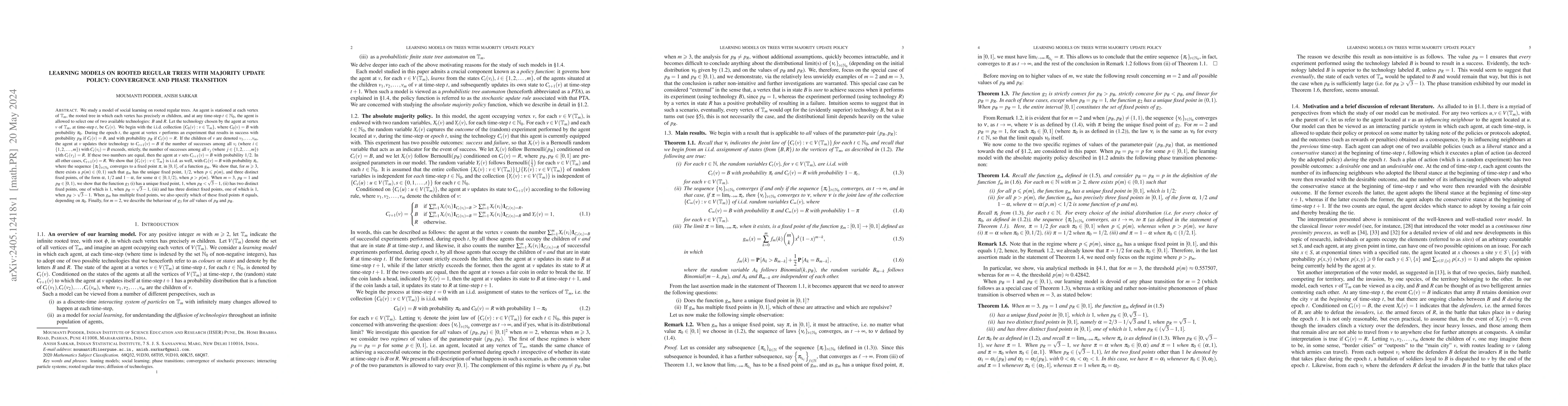Thumbnail for Learning models on rooted regular trees with majority update policy:
  convergence and phase transition