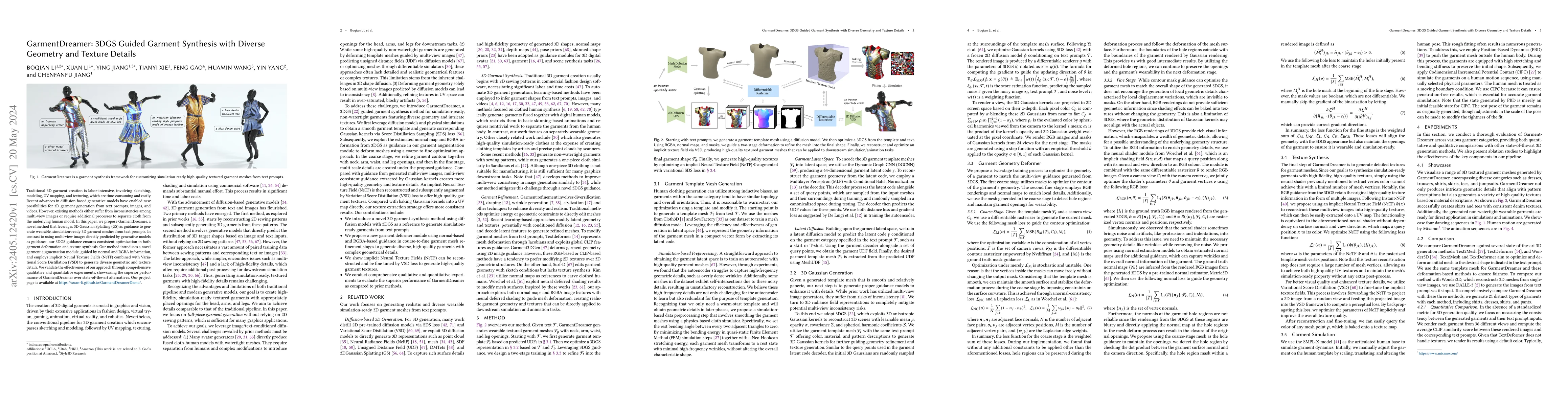 Thumbnail for GarmentDreamer: 3DGS Guided Garment Synthesis with Diverse Geometry and
  Texture Details