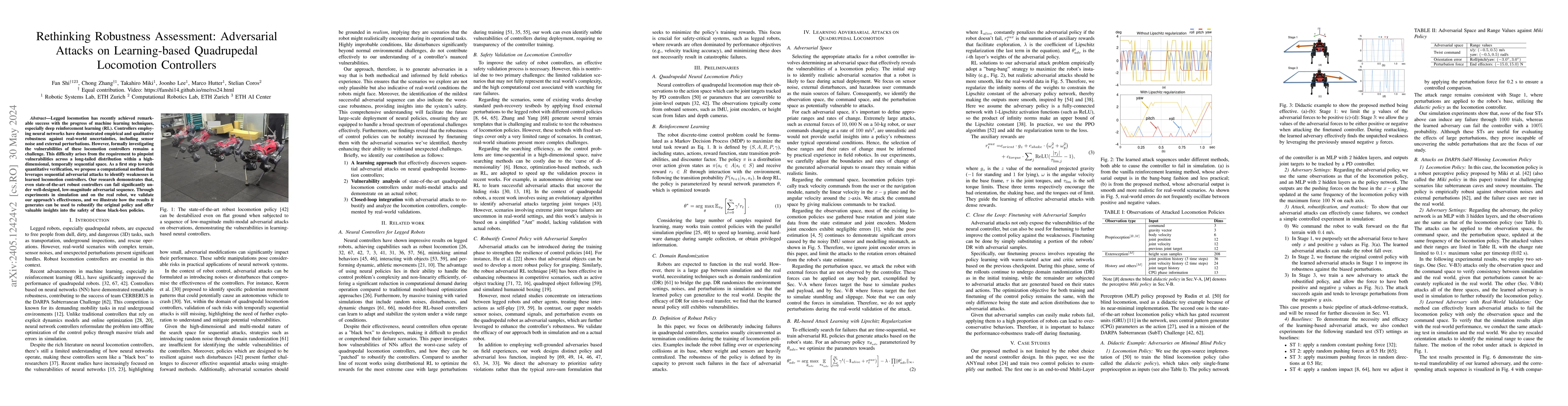 Thumbnail for Rethinking Robustness Assessment: Adversarial Attacks on Learning-based
  Quadrupedal Locomotion Controllers