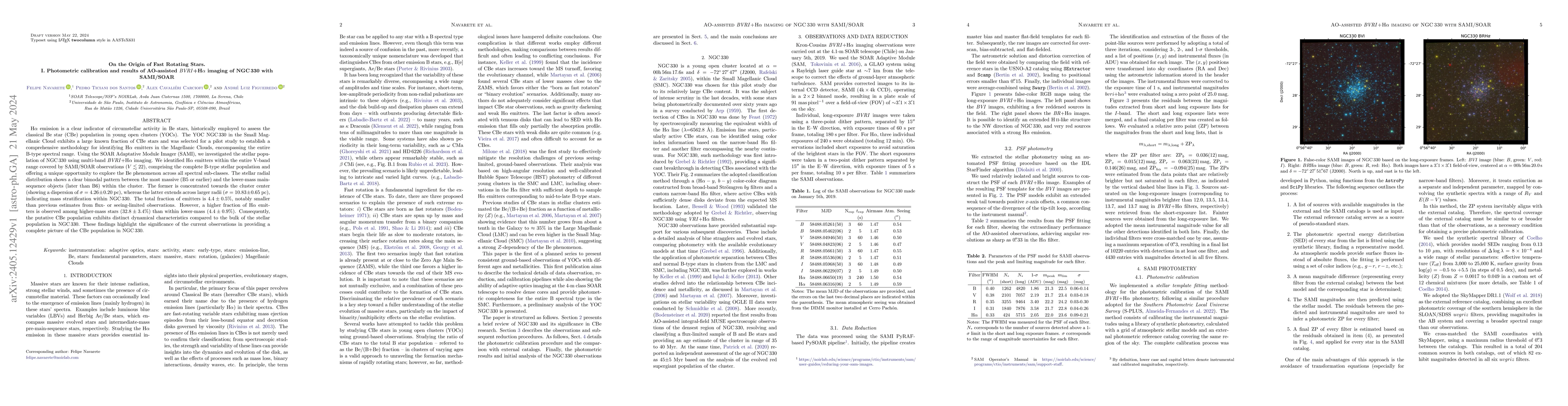 Thumbnail for On the Origin of Fast Rotating Stars. I. Photometric calibration and
  results of AO-assisted BVRI+Halpha imaging of NGC330 with SAMI/SOAR