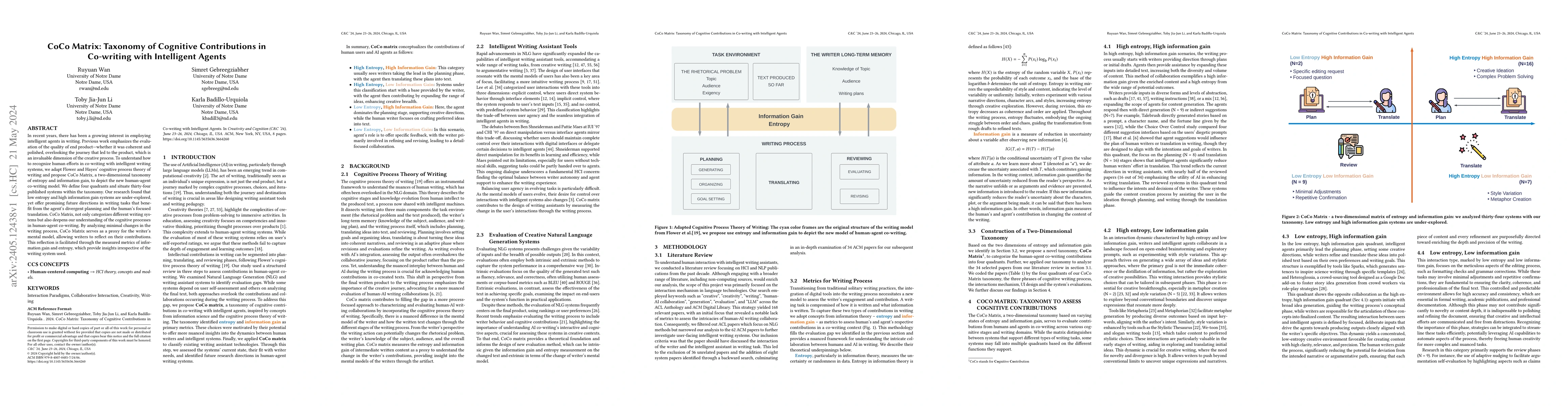 Thumbnail for CoCo Matrix: Taxonomy of Cognitive Contributions in Co-writing with
  Intelligent Agents