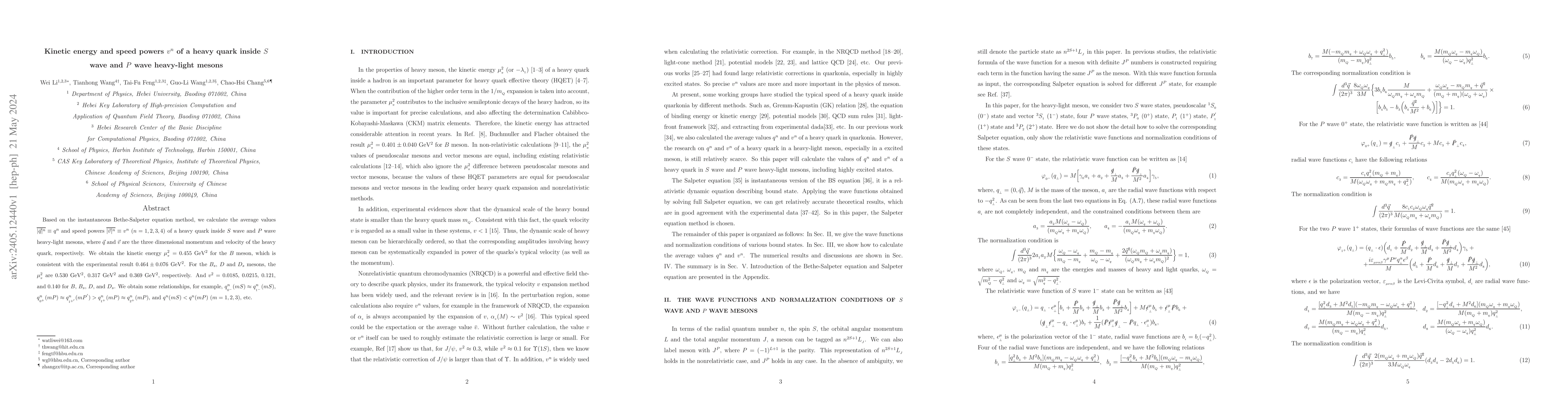 Thumbnail for Kinetic energy and speed powers $v^n$ of a heavy quark inside $S$ wave
  and $P$ wave heavy-light mesons
