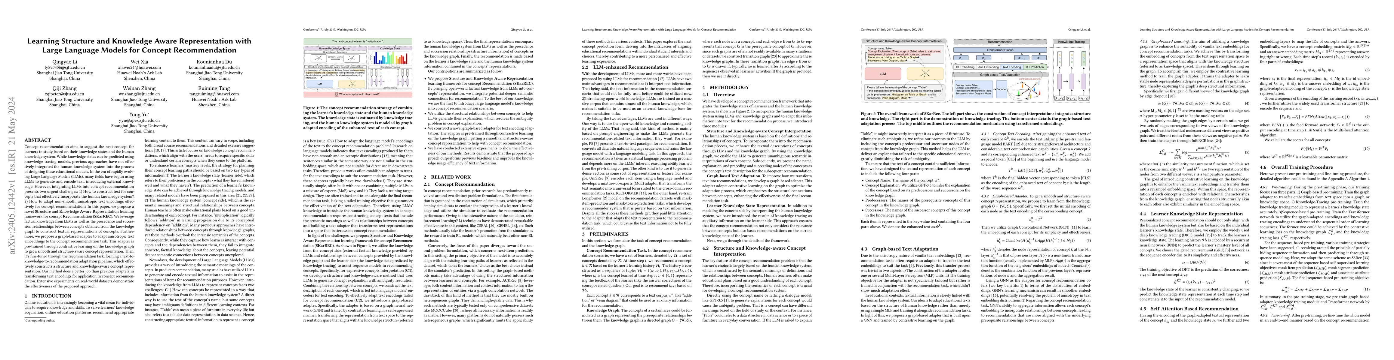 Thumbnail for Learning Structure and Knowledge Aware Representation with Large
  Language Models for Concept Recommendation