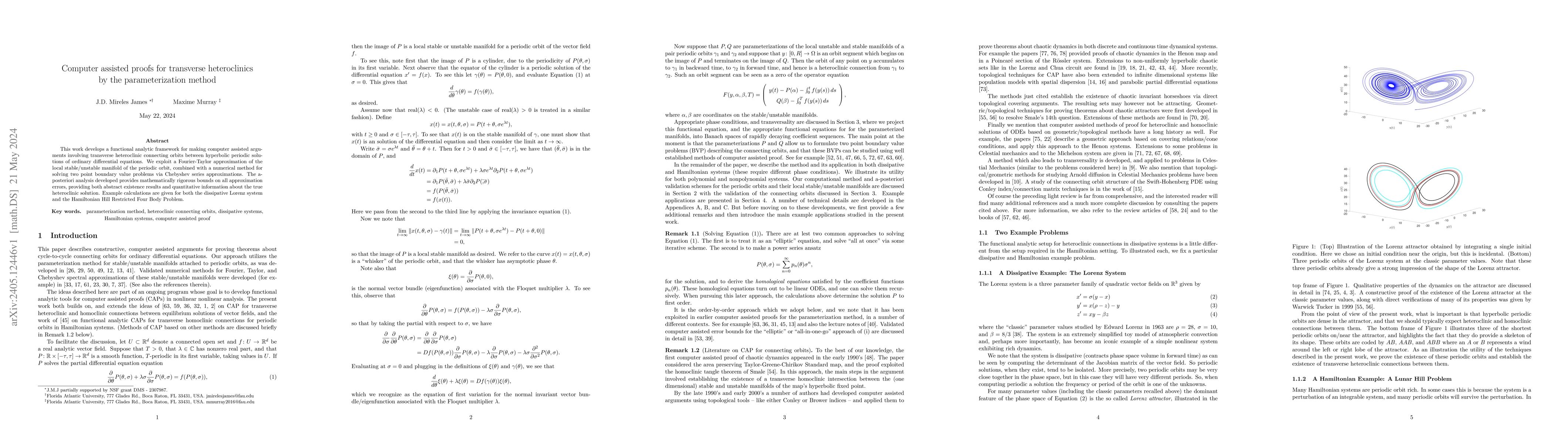 Thumbnail for Computer assisted proofs for transverse heteroclinics by the
  parameterization method