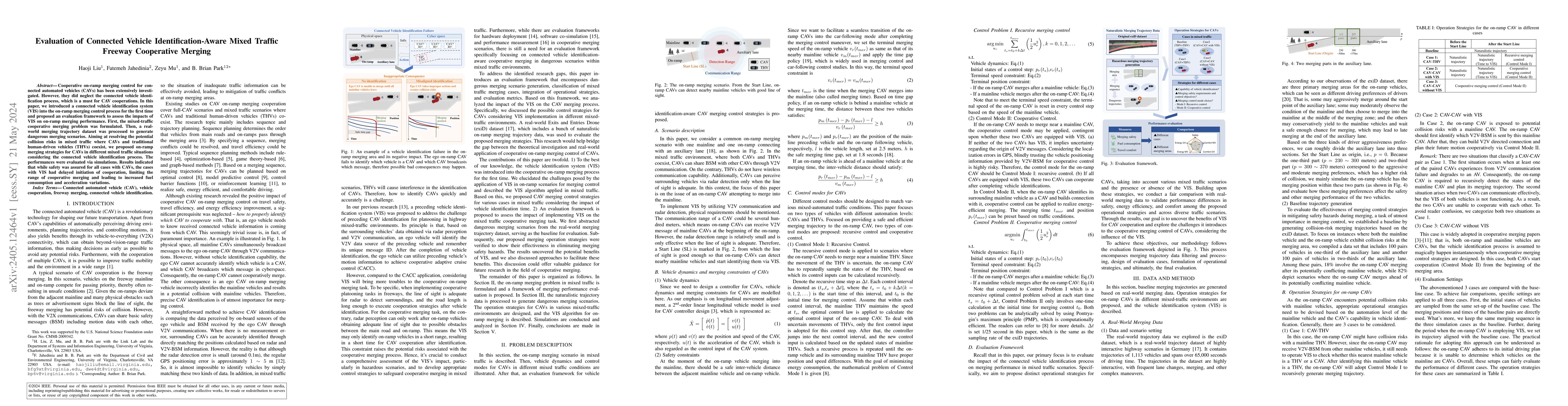 Thumbnail for Evaluation of Connected Vehicle Identification-Aware Mixed Traffic
  Freeway Cooperative Merging