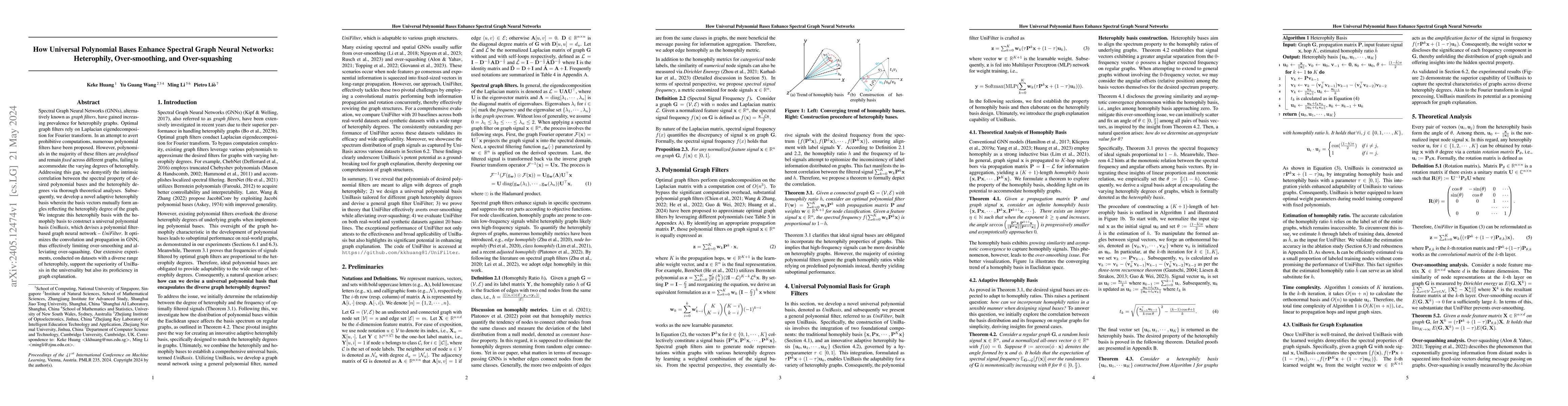 Thumbnail for How Universal Polynomial Bases Enhance Spectral Graph Neural Networks:
  Heterophily, Over-smoothing, and Over-squashing