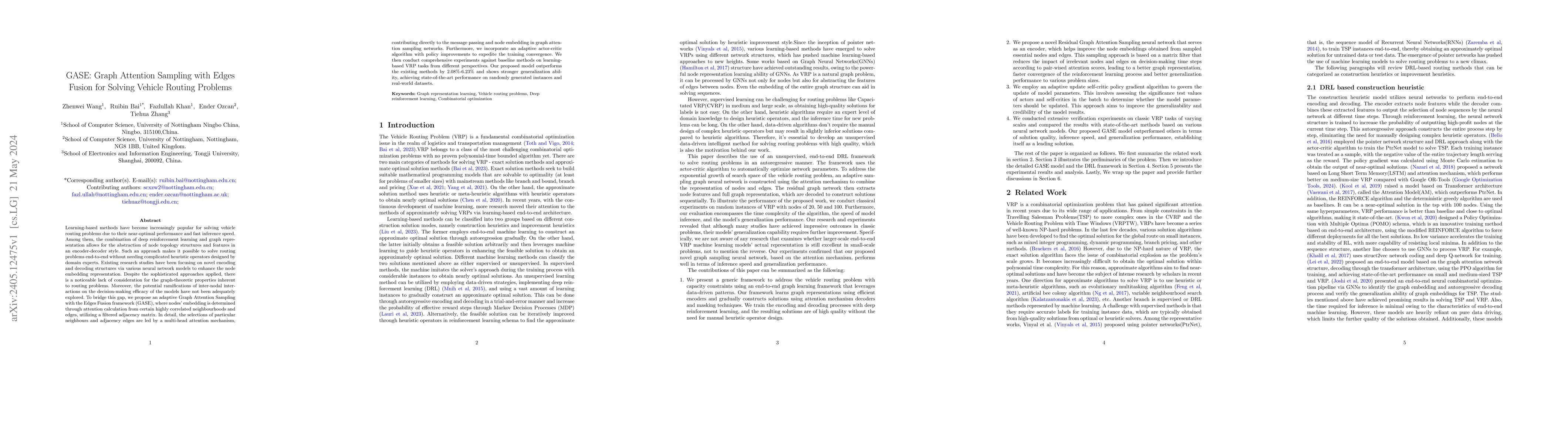 Thumbnail for GASE: Graph Attention Sampling with Edges Fusion for Solving Vehicle
  Routing Problems