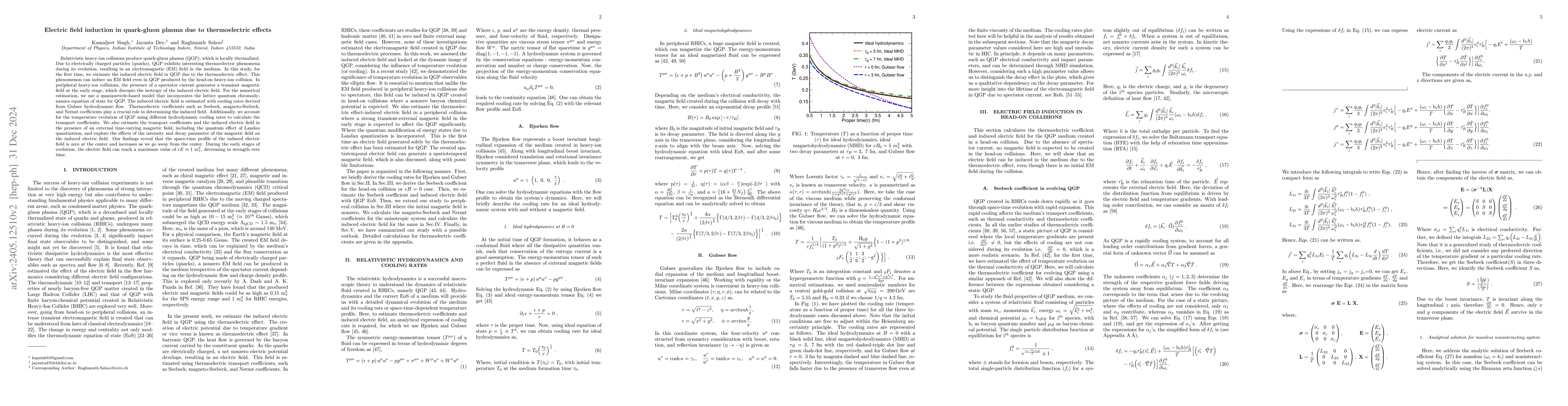 Thumbnail for Electric field induction in quark-gluon plasma due to thermoelectric
  effects