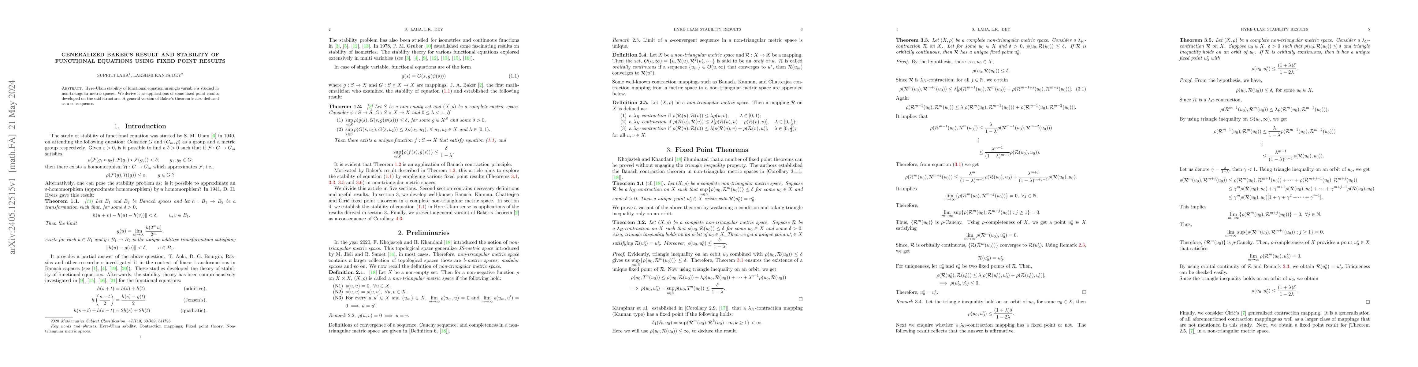 Thumbnail for Generalized Baker's result and stability of functional equations using
  fixed point results