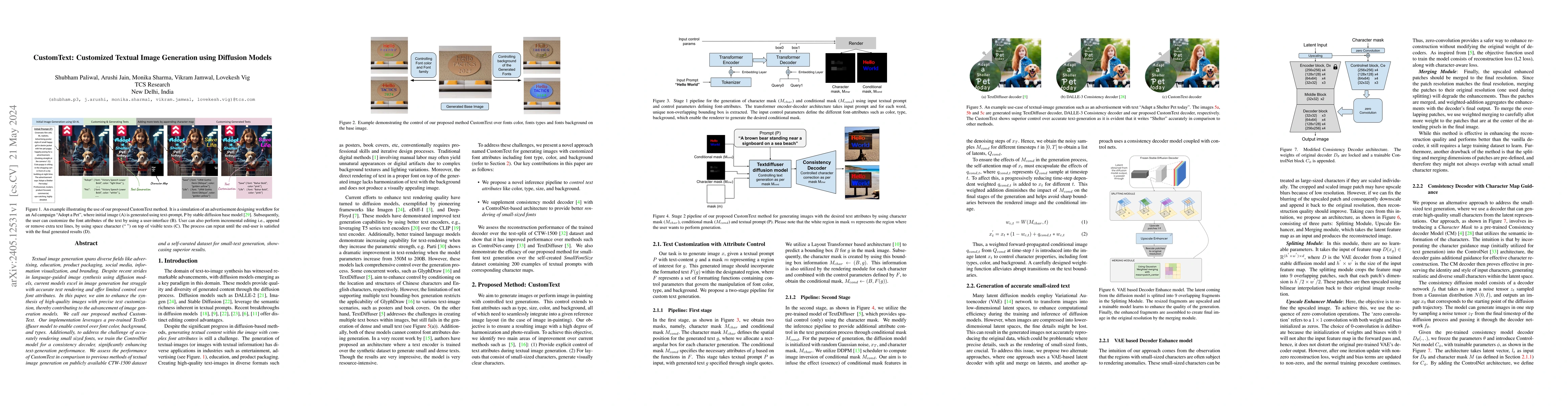 Thumbnail for CustomText: Customized Textual Image Generation using Diffusion Models