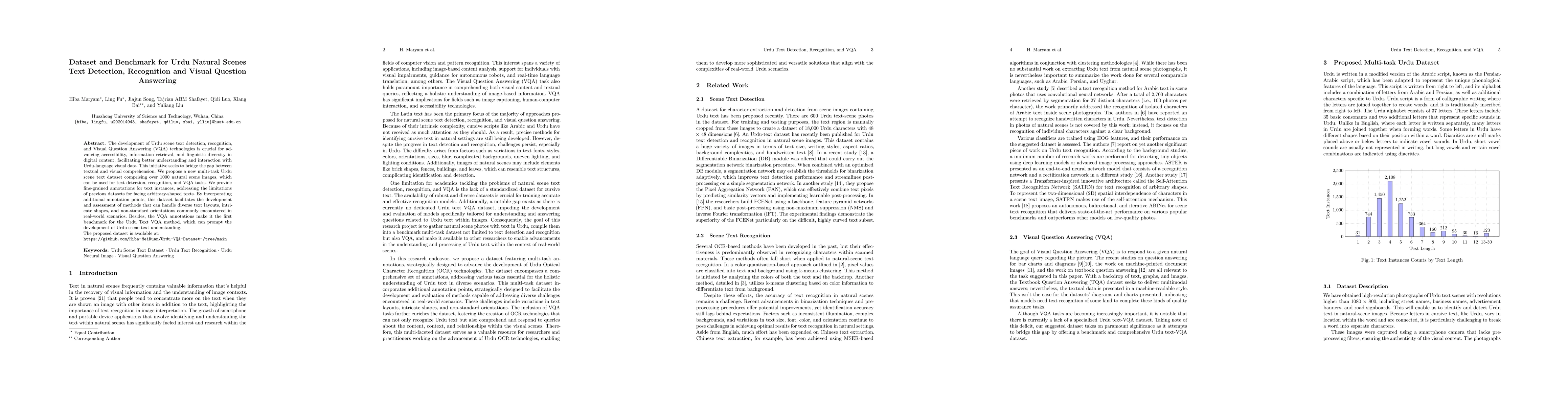 Thumbnail for Dataset and Benchmark for Urdu Natural Scenes Text Detection,
  Recognition and Visual Question Answering