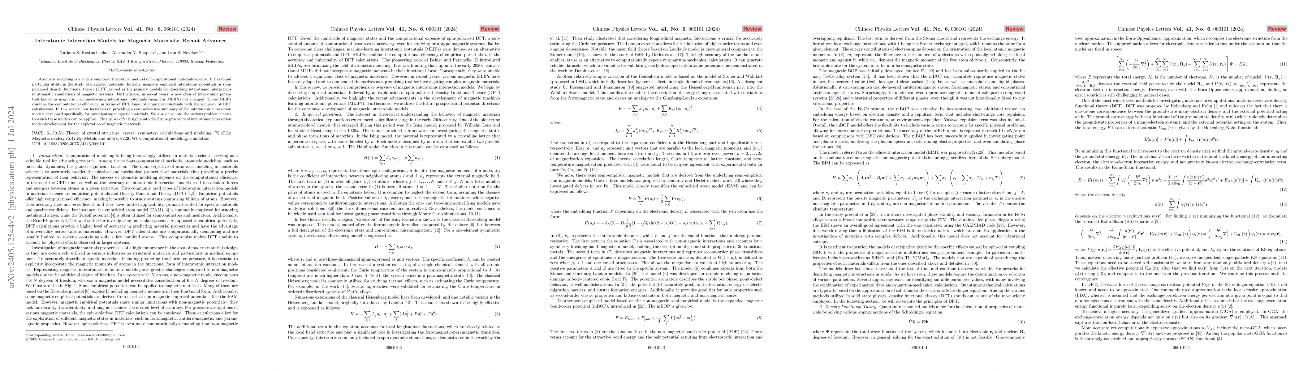 Thumbnail for Interatomic Interaction Models for Magnetic Materials: Recent Advances