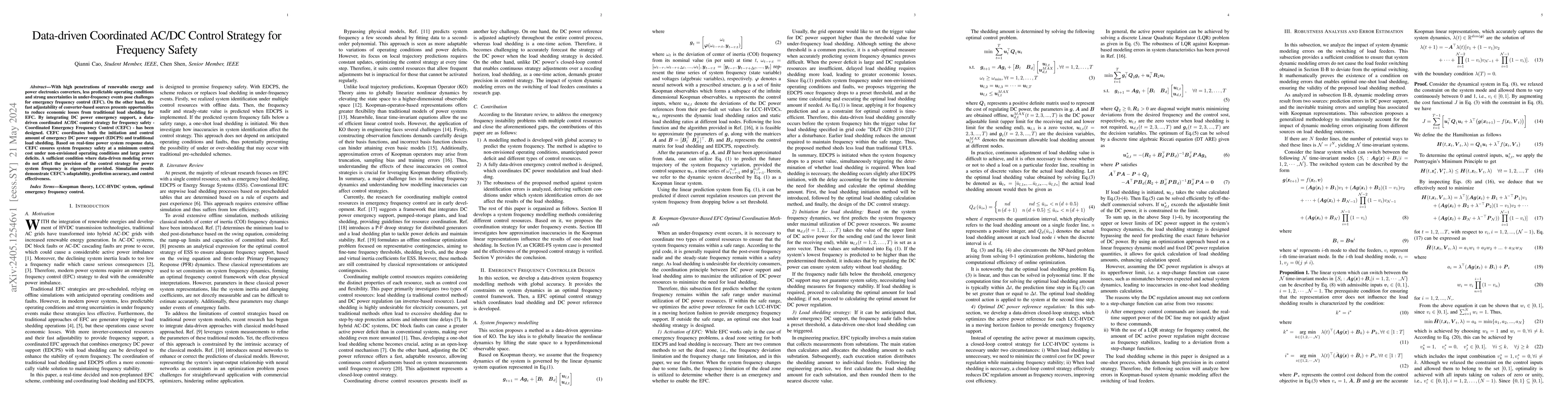 Thumbnail for Data-driven Coordinated AC/DC Control Strategy for Frequency Safety