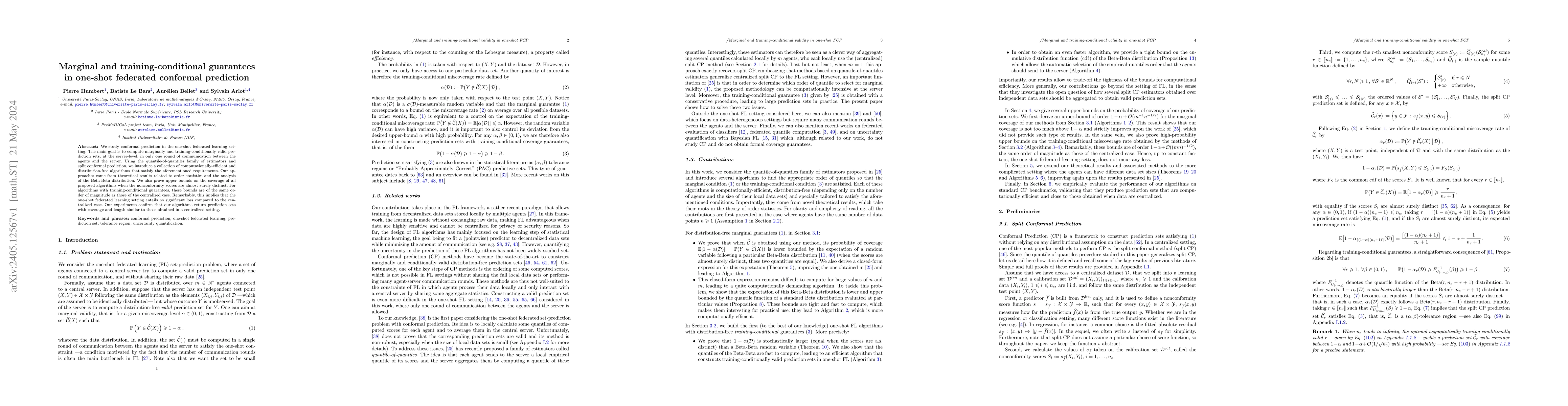 Thumbnail for Marginal and training-conditional guarantees in one-shot federated
  conformal prediction