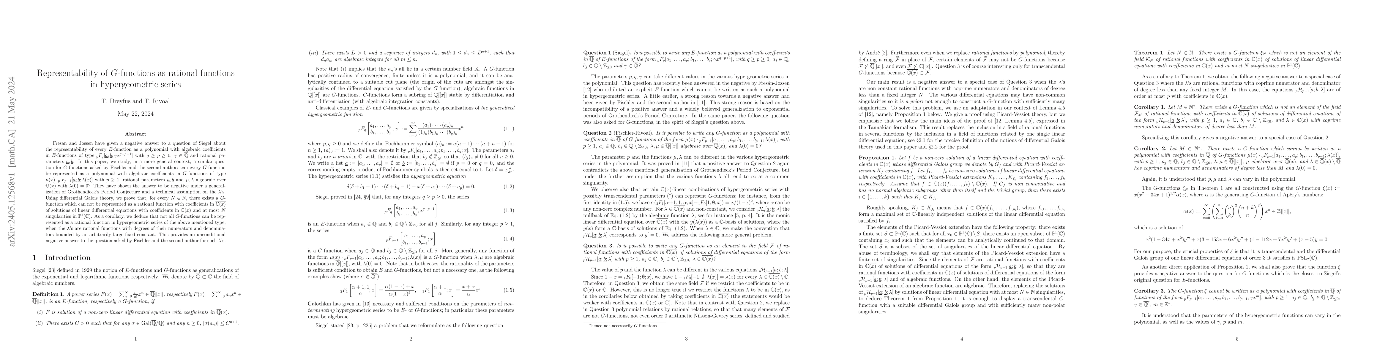 Thumbnail for Representability of G-functions as rational functions in hypergeometric
  series