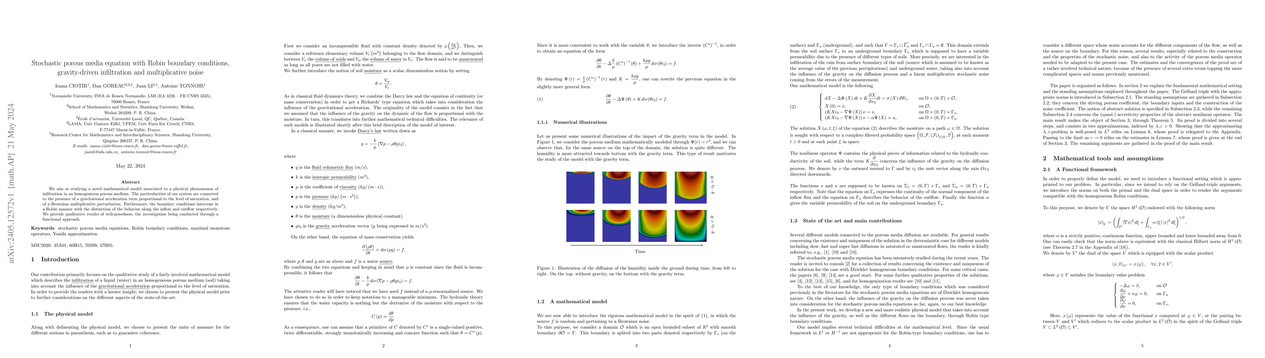 Thumbnail for Stochastic porous media equation with Robin boundary conditions,
  gravity-driven infiltration and multiplicative noise