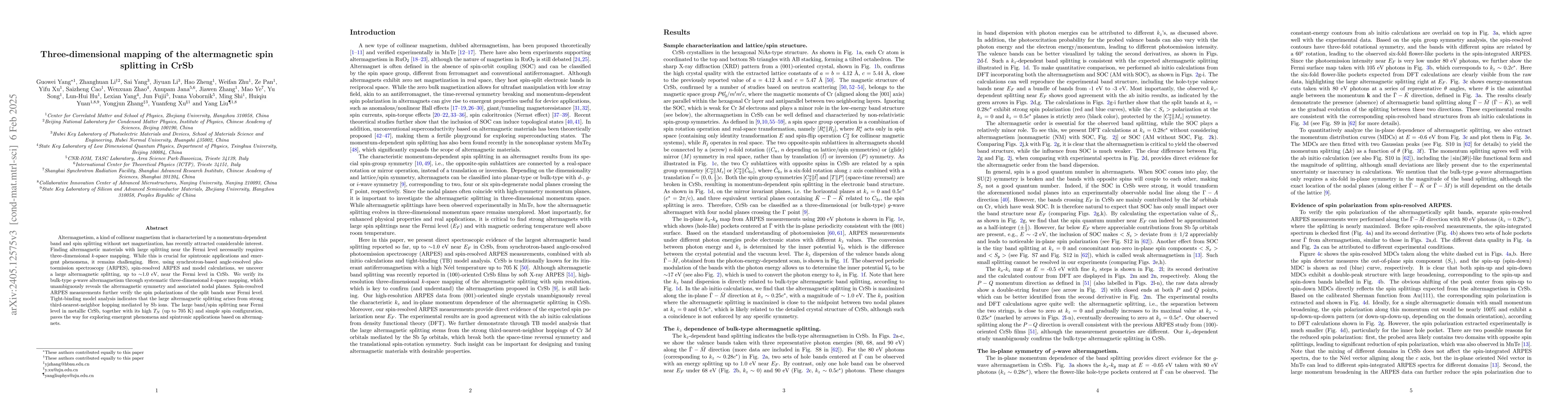 Thumbnail for Three-dimensional mapping and electronic origin of large altermagnetic
  splitting near Fermi level in CrSb