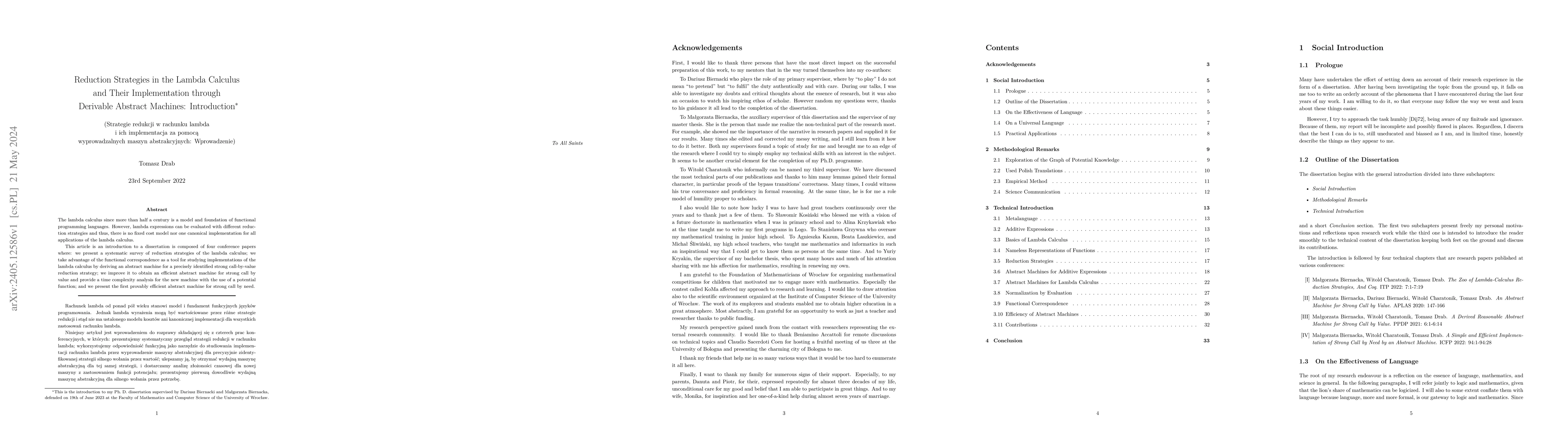 Thumbnail for Reduction Strategies in the Lambda Calculus and Their Implementation
  through Derivable Abstract Machines: Introduction