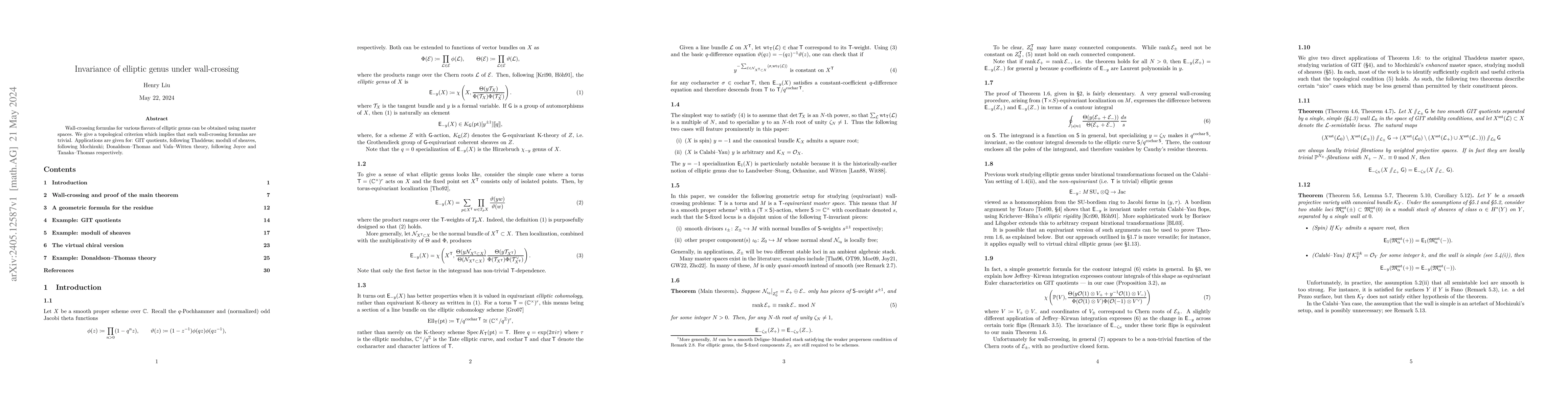 Thumbnail for Invariance of elliptic genus under wall-crossing