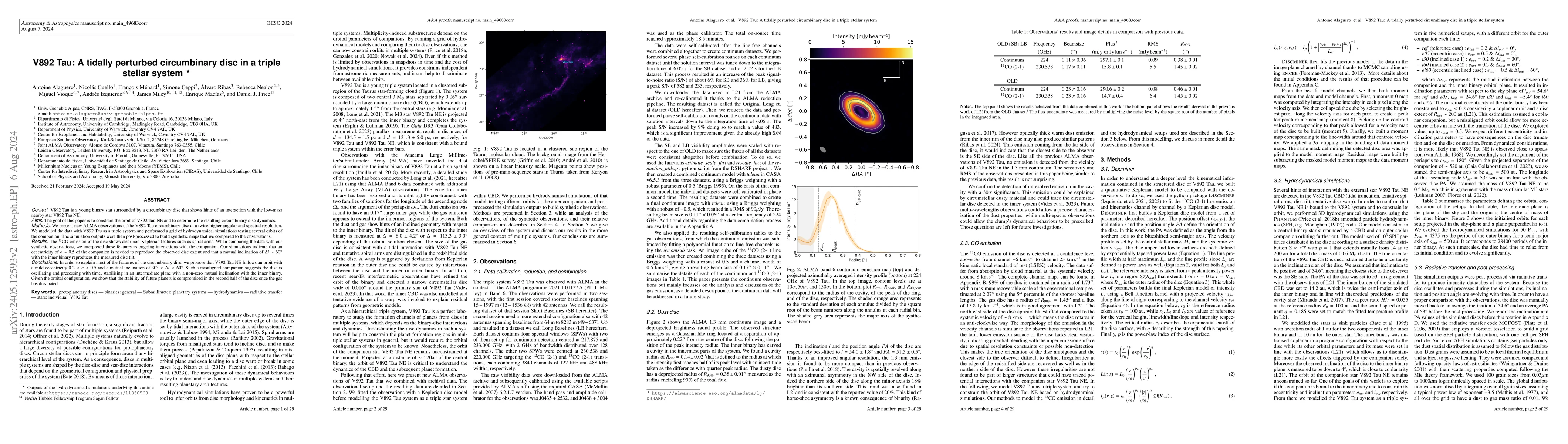 Thumbnail for V892 Tau: A tidally perturbed circumbinary disc in a triple stellar
  system