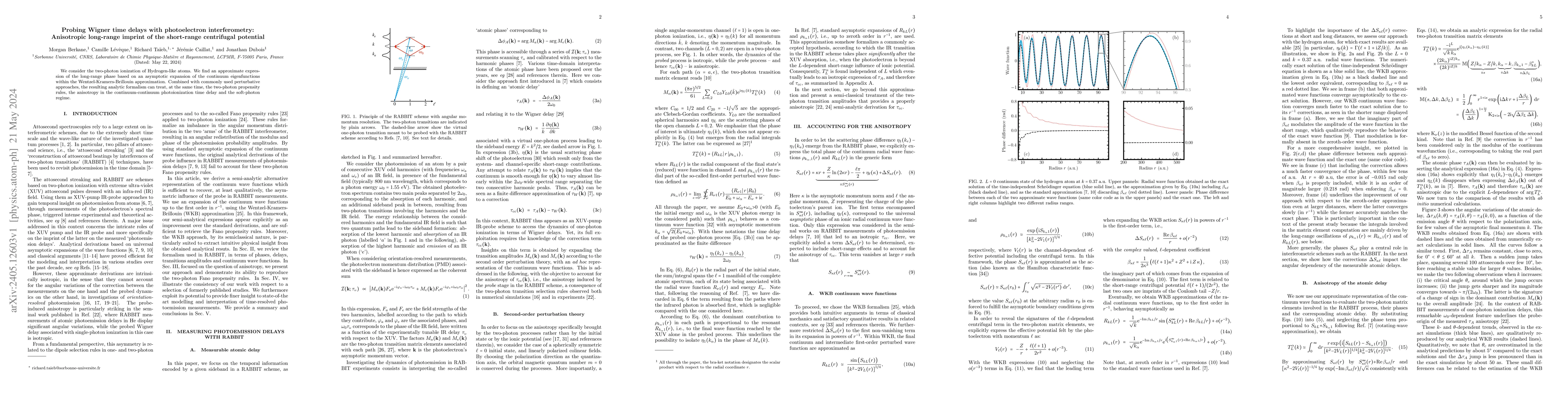 Thumbnail for Probing Wigner time delays with photoelectron interferometry:
  Anisotropic long-range imprint of the short-range centrifugal potential