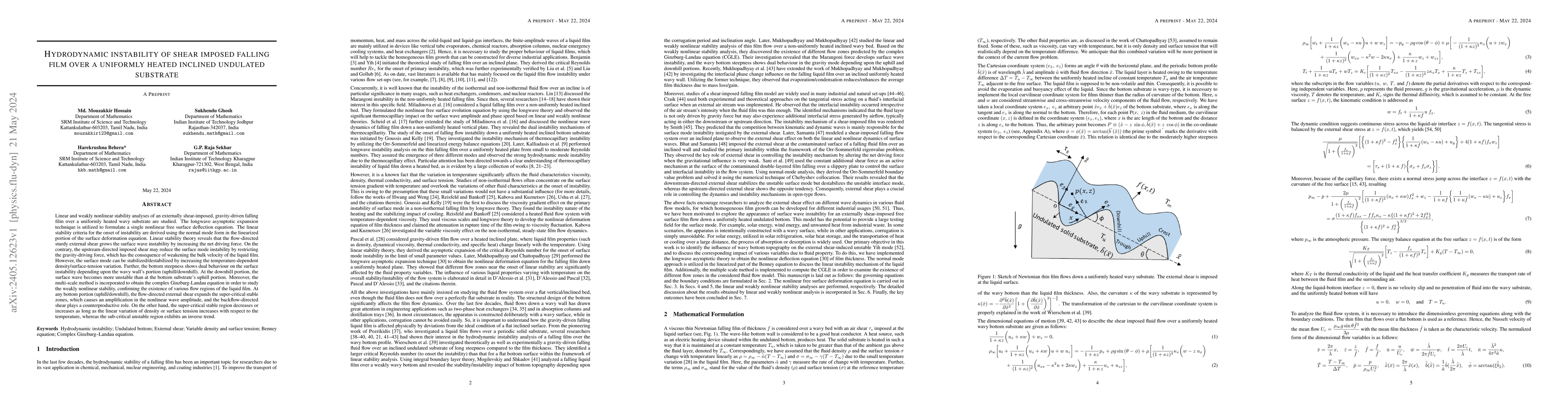 Thumbnail for Hydrodynamic instability of shear imposed falling film over a uniformly
  heated inclined undulated substrate