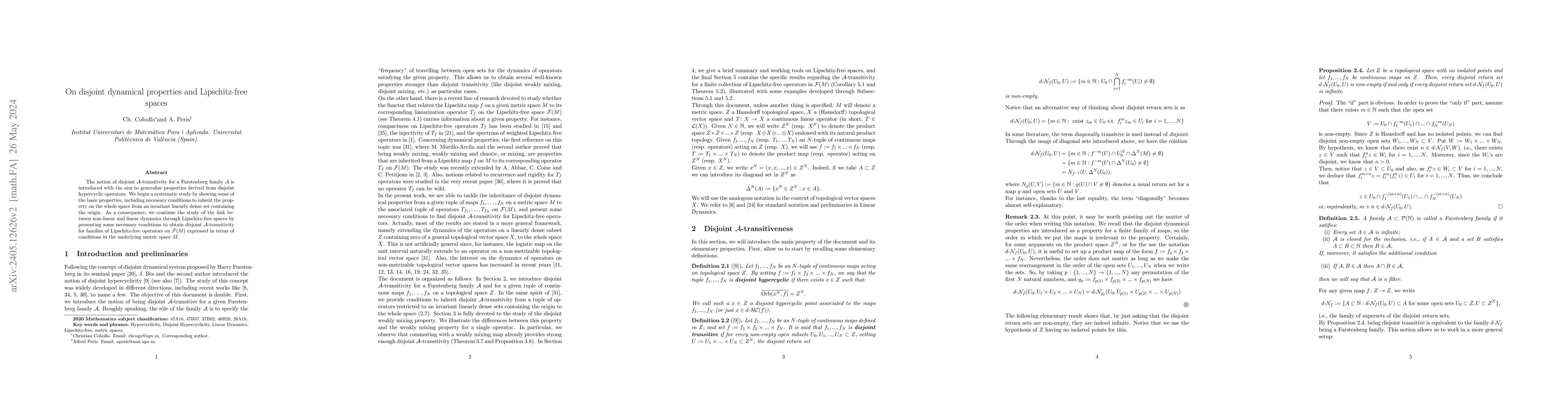 Thumbnail for On disjoint dynamical properties and Lipschitz-free spaces