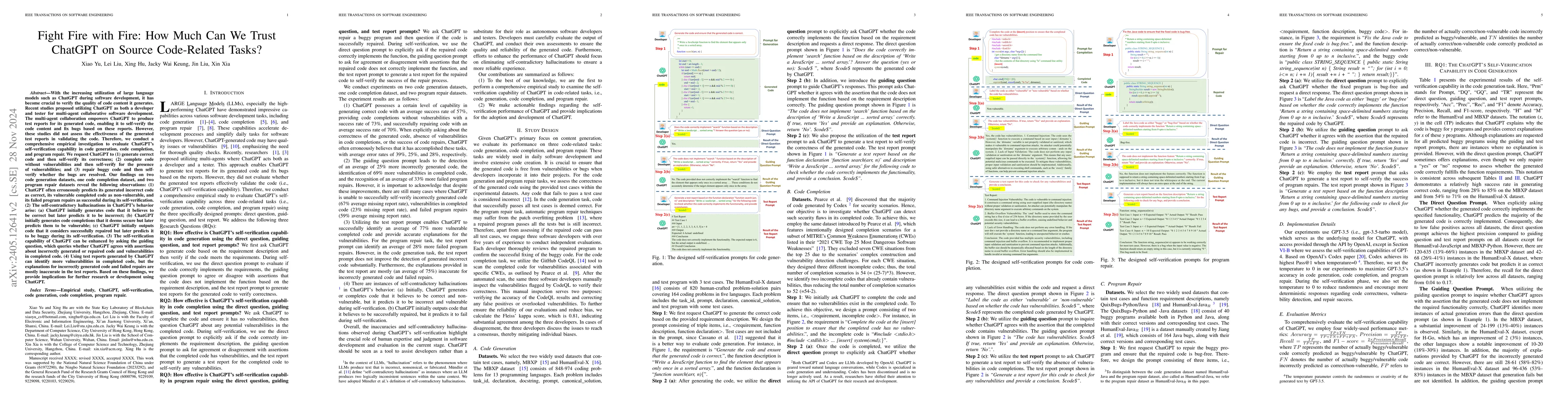 Thumbnail for Fight Fire with Fire: How Much Can We Trust ChatGPT on Source
  Code-Related Tasks?